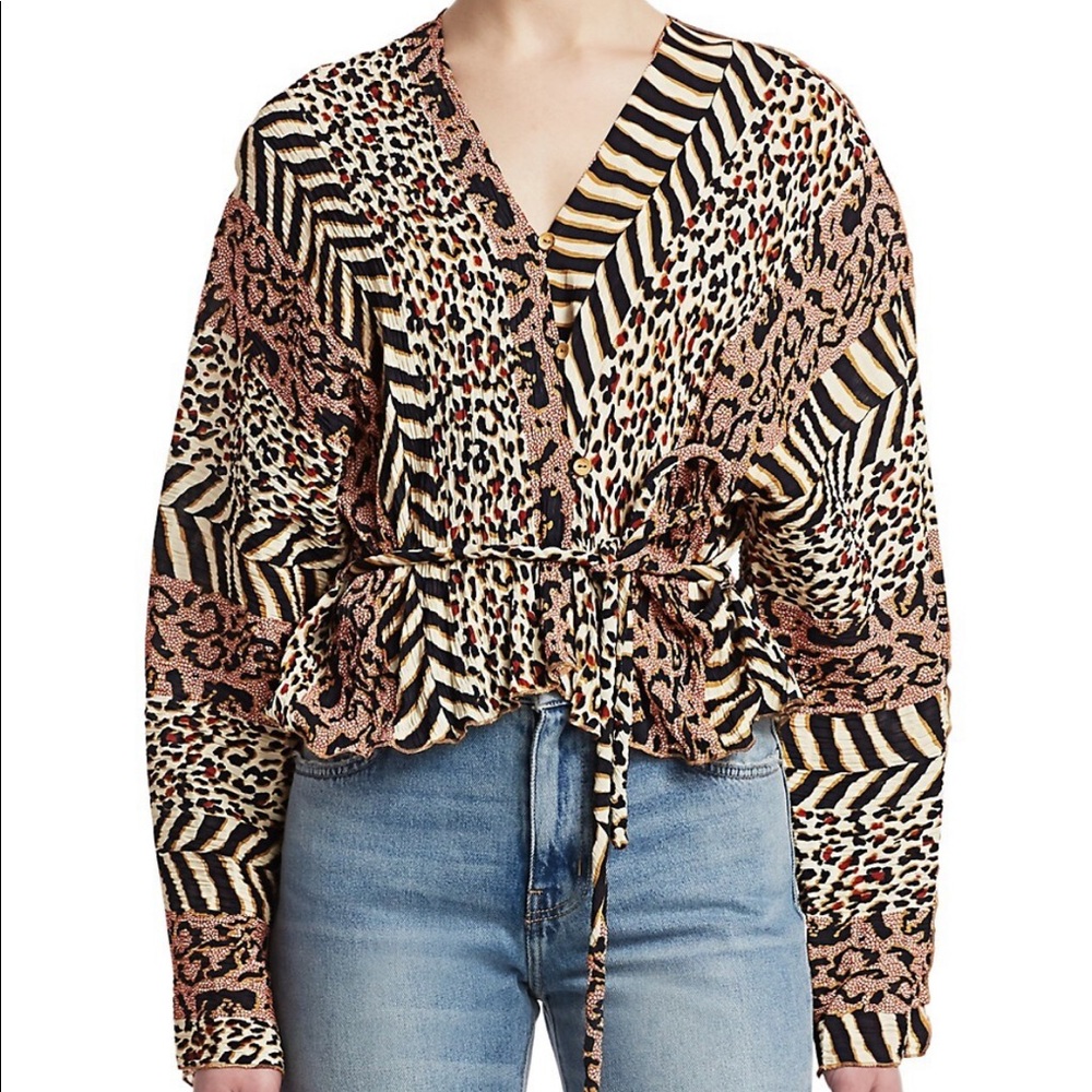 Nanushka Multicolor Animal Print Wrap Blouse